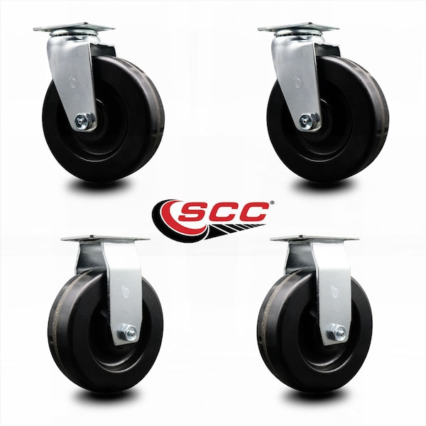 6 Inch Phenolic Caster Set with Roller Bearings 2 Swivel 2 Rigid SCC